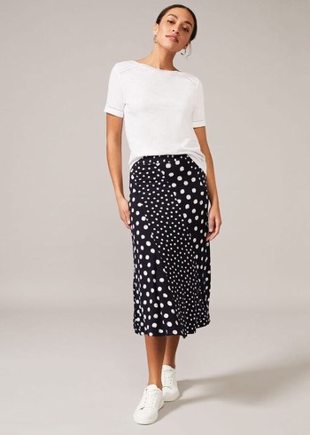 Phase Eight Denia Mixed Spot Panelled Skirts Navy/White Australia | EY8715946